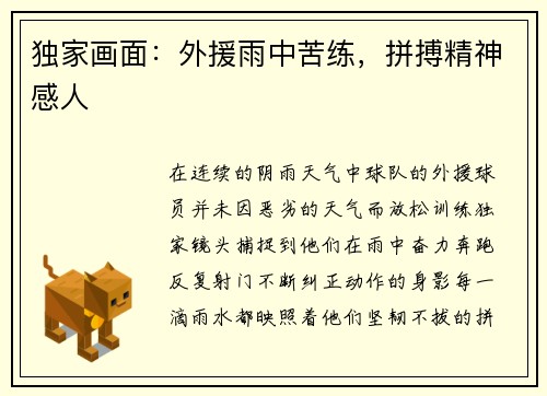 独家画面：外援雨中苦练，拼搏精神感人