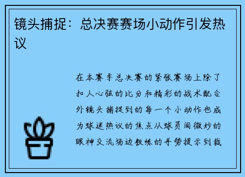 镜头捕捉：总决赛赛场小动作引发热议