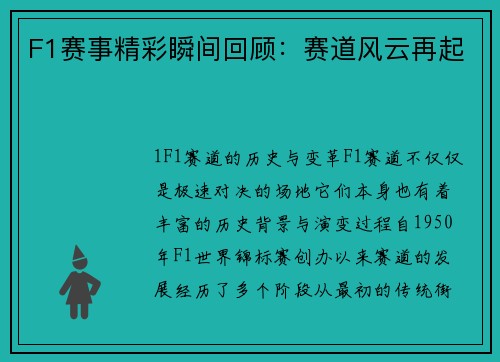 F1赛事精彩瞬间回顾：赛道风云再起